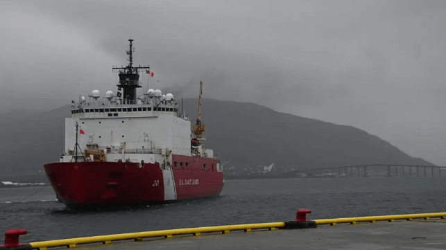 The U.S. Coast Guard icebreaker USCGC Healy sails into Troms0, Norway after a voyage off Russia's Arctic coast, October 1, 2023 (USCG)
