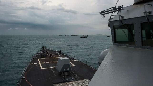A U.S. Navy warship transits the Strait of Malacca, 2017 (USN file image)