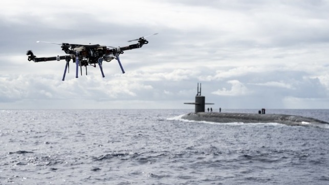 US Navy tests drone delivery to submarine at sea