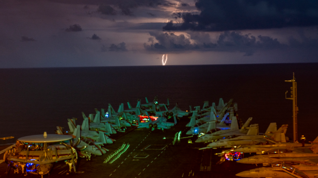 carrier operations on nimitz with lighting strike in south china sea