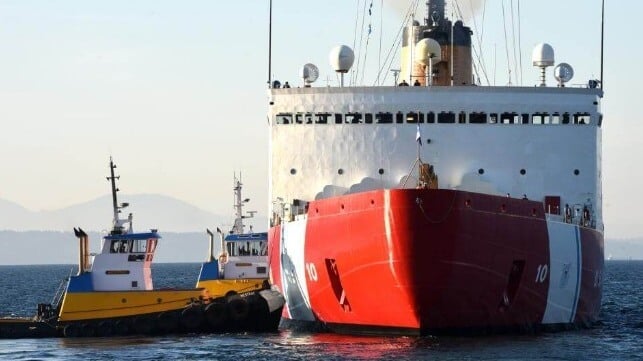 Heavy icebreaker Polar Star gets under way from Seattle