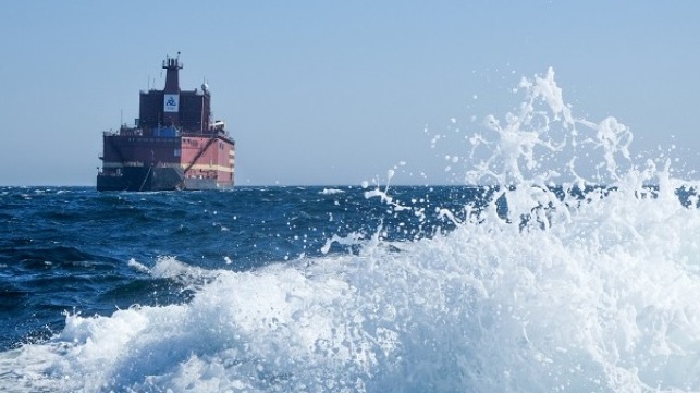 The Akademik Lomonosov, Russia's floating nuclear power plant, at sea off the coast of Norway. Credit: Nils Bøhmer/Bellona