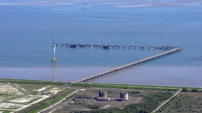 Pier with a sole wind turbine