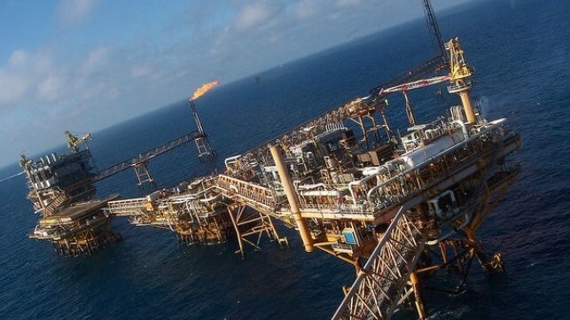 UK North Sea platform with gas flare