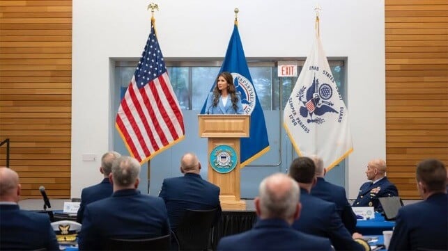Kristi Noem addressing USCG