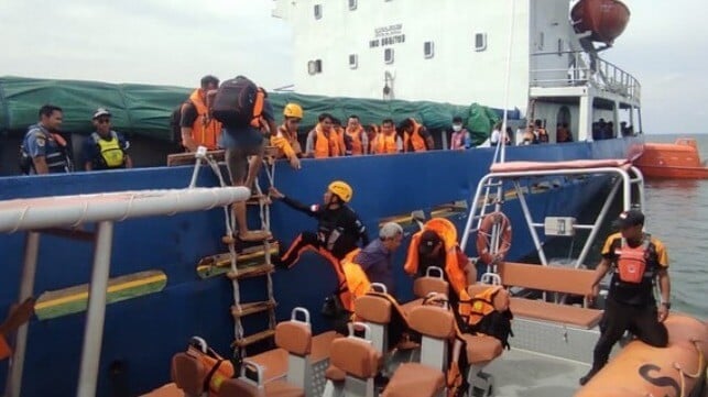 seafarers rescued from sinking ship after collision 