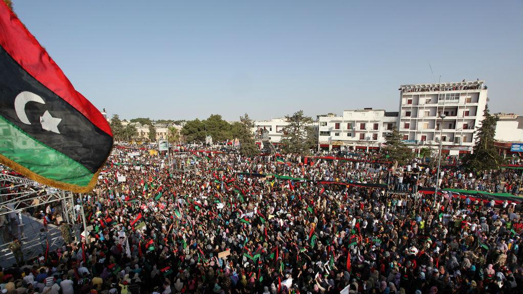 Libya flag and people