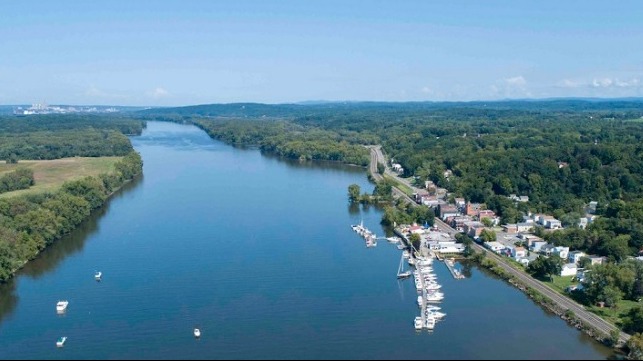 The Village of Castleton-on-Hudson looking north to Campbell Island and Albany NY