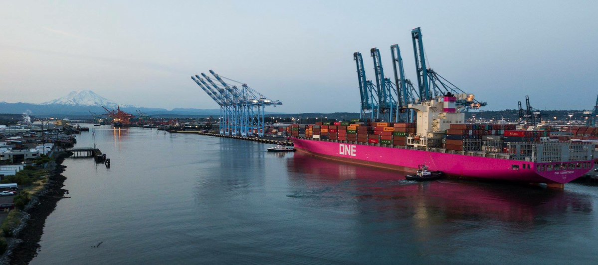 ONE Commitment arrives at the Port of Tacoma. Photo courtesy of the Northwest Seaport Alliance.