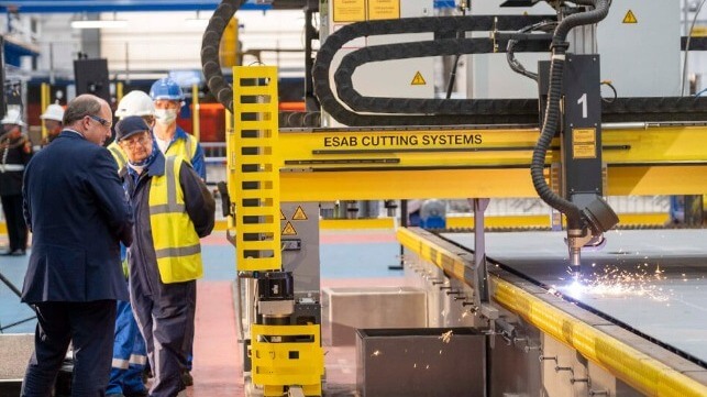 Steel-cutting for the Type 31 frigate at Babcock's Rosyth shipyard (Babcock)