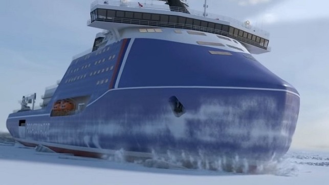 The Leader nuclear icebreaker as envisioned in a promotional video. Credit: Rosatom