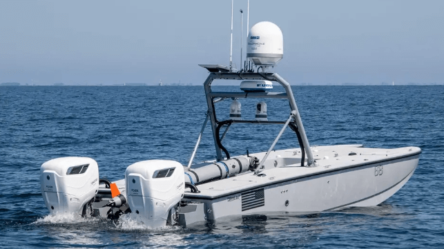 MARTAC T-24 unmanned boat carrying an unmanned underwater vehicle (U.S. Navy)