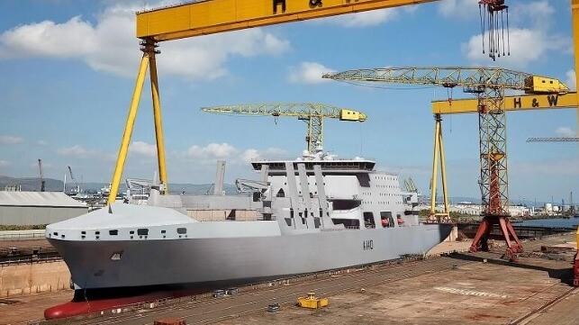 harland & wolff yard with a rendering of a fleet auxiliary