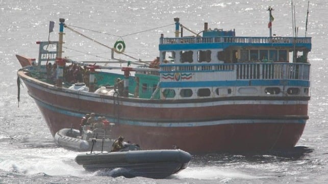 A typical U.S. Navy dhow interdiction in the Mideast. This time, no boarding occurred (USN file image)