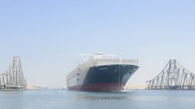 Ever Given transits Suez Canal on return voyage