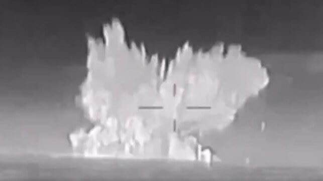 A Ukrainian drone strikes a Russian corvette in the Black Sea (GUR file image)
