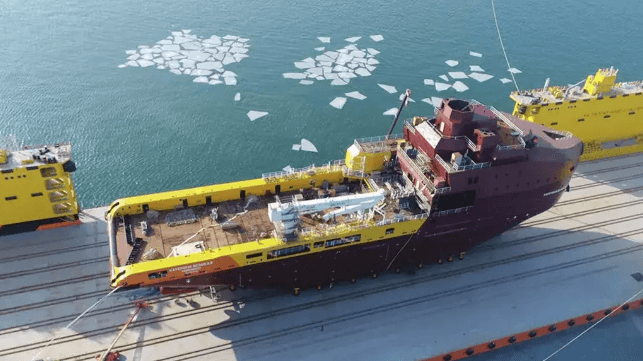 Katerina Velikaya before launch (Zvezda Shipyard)