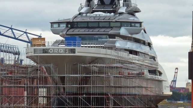 The russian megayacht nord in shipyard