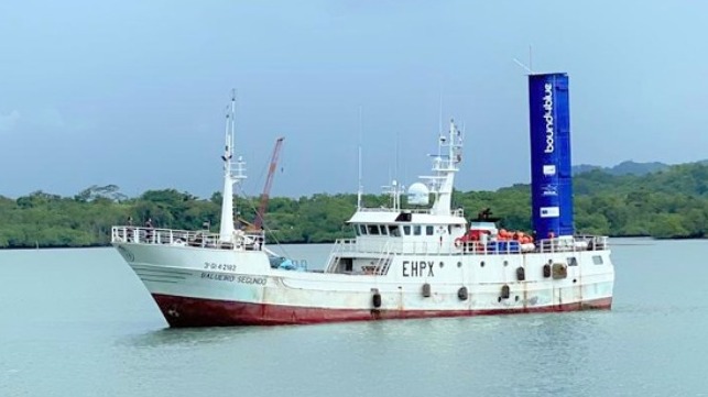 rigid sail demonstration on first fishing vessel