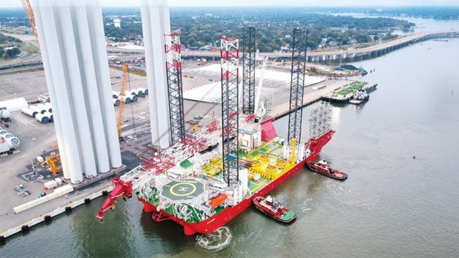 Wind turbine vessel Charybdis arriving in Virginia