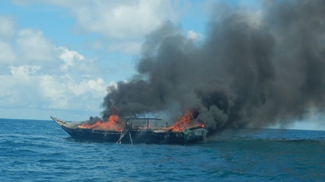 A previous law enforcement action against an Indonesian fishing boat off Australia, February 2025 (ABF)