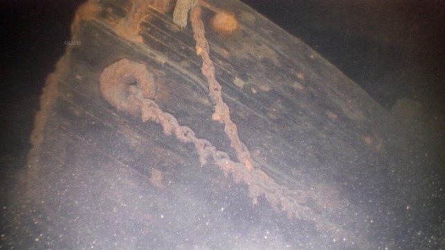 Wreck of wooden ship underwater