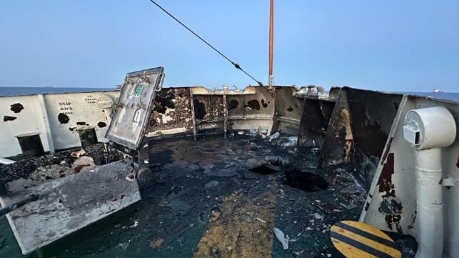 Damage on the bow of the Conscience (courtesy Freedom Flotilla Coalition)