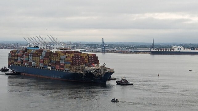 The Dali has been refloated and removed, but the crew remain aboard (Courtesy U.S. Coast Guard)