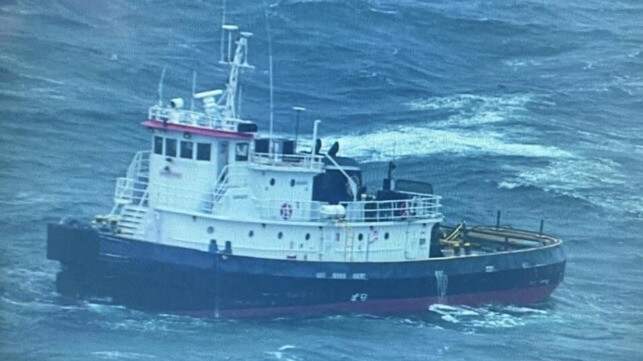 The tug Legacy, adrift in rough conditions off Maryland (USCG)