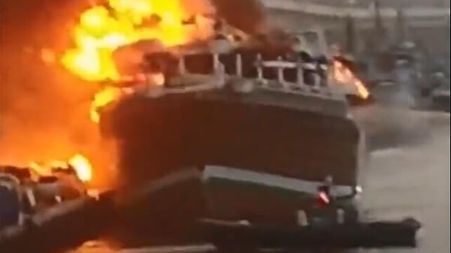 fire on cargo vessel in Dubai