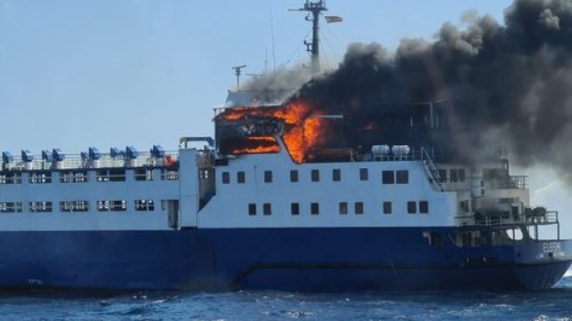 fire damages livestock carrier