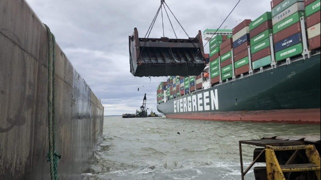dredging to free containership Ever Forward 