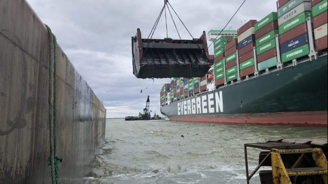 dredging to free containership Ever Forward