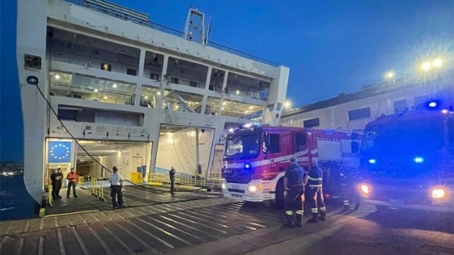 fire on RoRo ferry in Genoa Italy