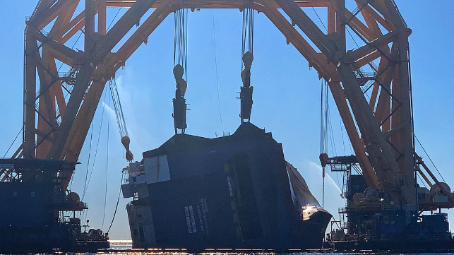 Photos: Salvors Make Progress on Second Cut Through Golden Ray's Hull cut under way golden ray