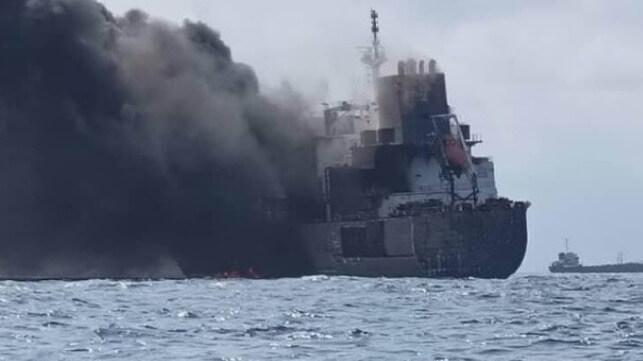 tanker fire after collision