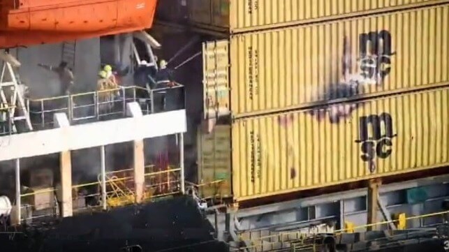 box fire on MSC vessel