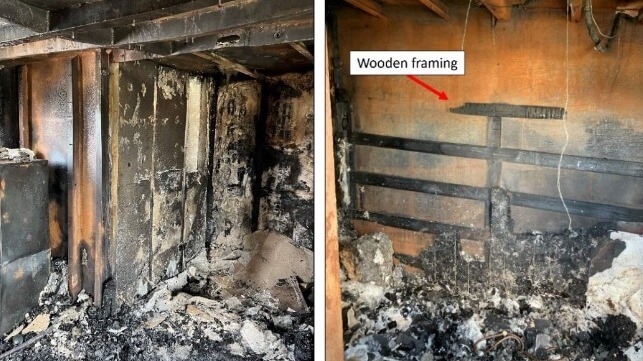 Wooden framing with char marks