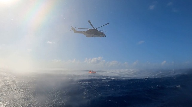 SAR helicopter hoists injured crewmember from Ocean Race