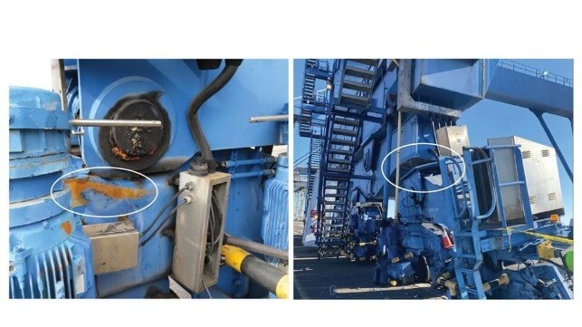 Damage to the structure of the STS crane from the impact (NTSB)