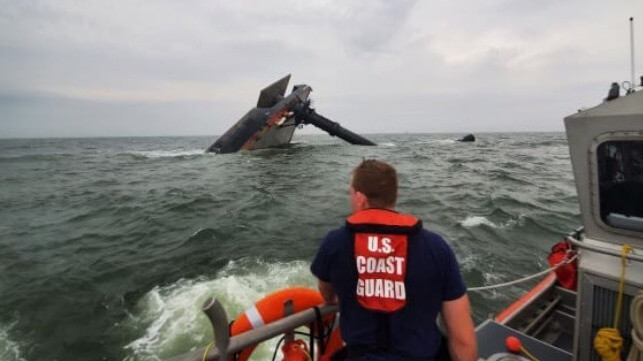 Seacor Power search effort with sunken liftboat in background