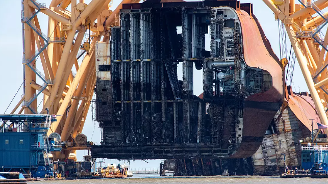 Photos: Salvors Hoist as well as Remove Golden Ray's Engine Room Section Golden Ray loadout