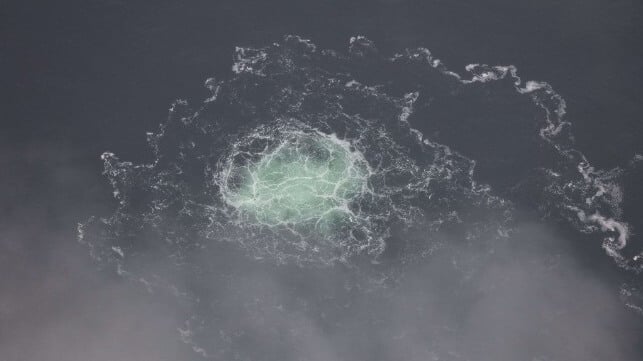 Gas bubbles from one of the Nord Stream pipeline breaches, 2022 (Swedish Coast Guard)