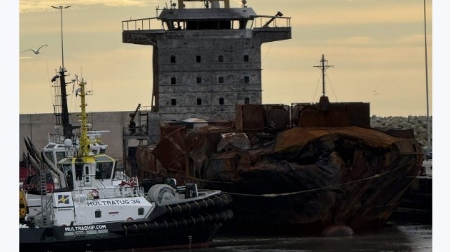 burnt-out containership