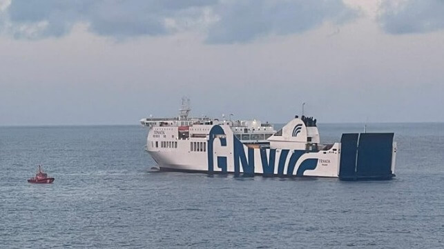 disabled ferry after fire
