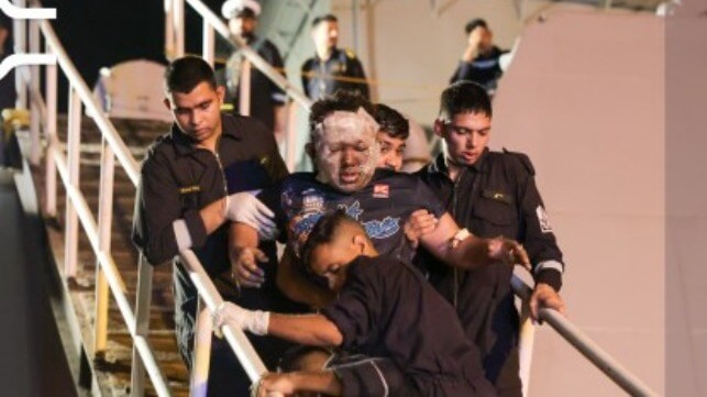 An injured survivor from the True Confidence arrives in Djibouti for treatment (Port of Djibouti)