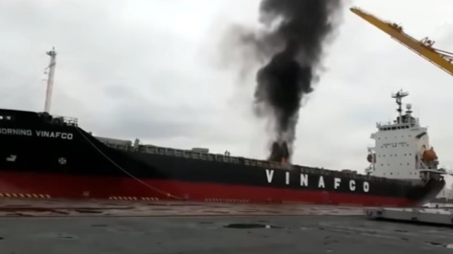 fire aboard a containership docked in Vietnam