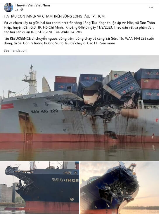 Containerships Damaged in Collision on Busy Vietnamese River