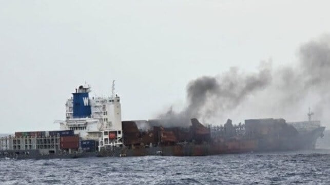 burning containership
