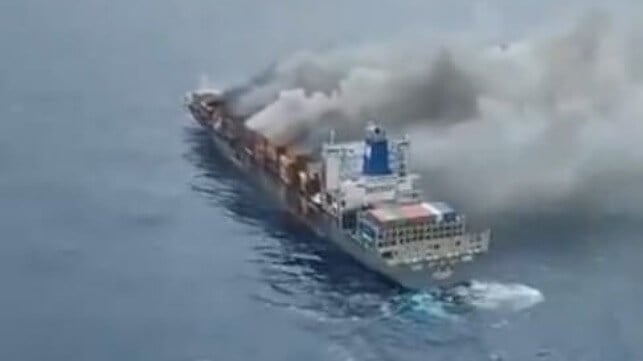 burning containership